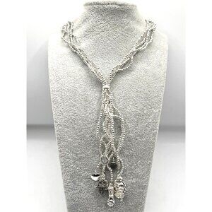 Beaded tassel silver tone lucky charm necklace